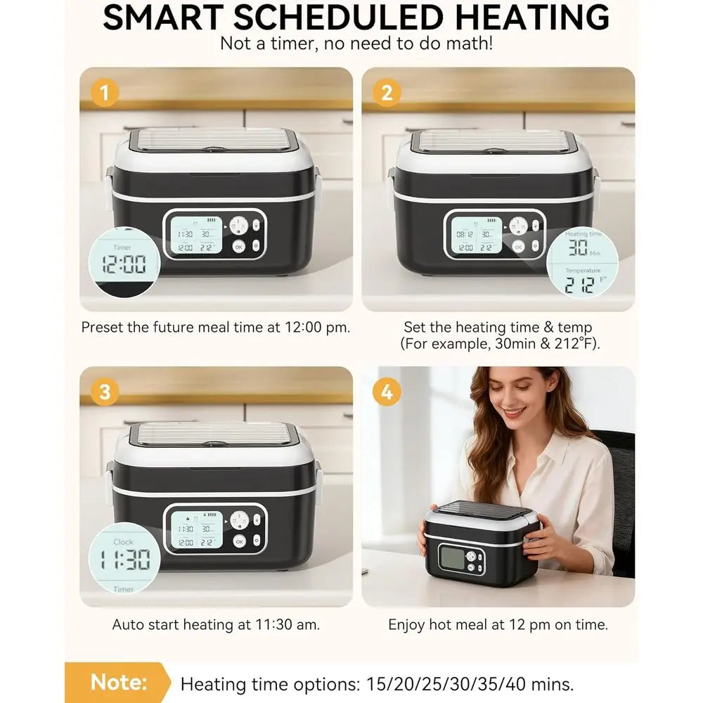 100W 24000mAh Large Capacity Electric Lunch Box with Smart Timer, 6.3-Cup, Portable Food Warmer for Outdoor/Office Use, Black