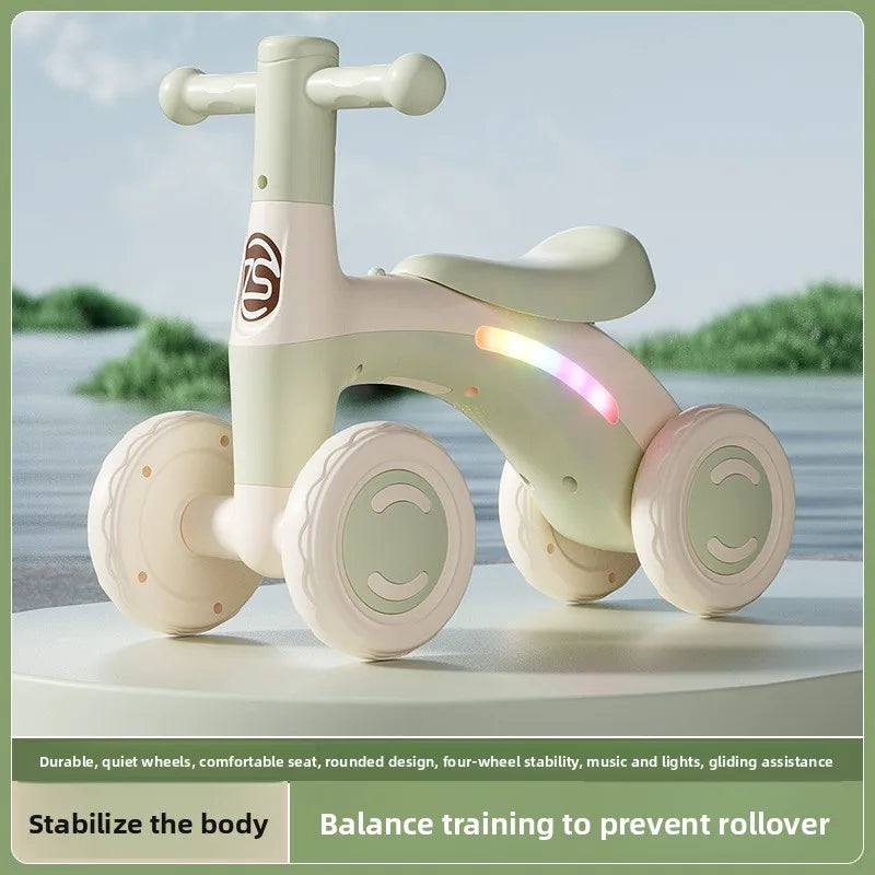 4-Wheel Anti-Tip Baby Balance Bike Silent Glider Walker No Pedal Toddler Ride-On Toy for Boys Girls 1-3 Years Kids Training Gift