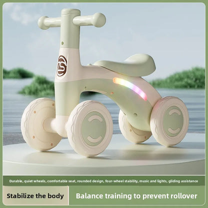 4-Wheel Anti-Tip Baby Balance Bike Silent Glider Walker No Pedal Toddler Ride-On Toy for Boys Girls 1-3 Years Kids Training Gift