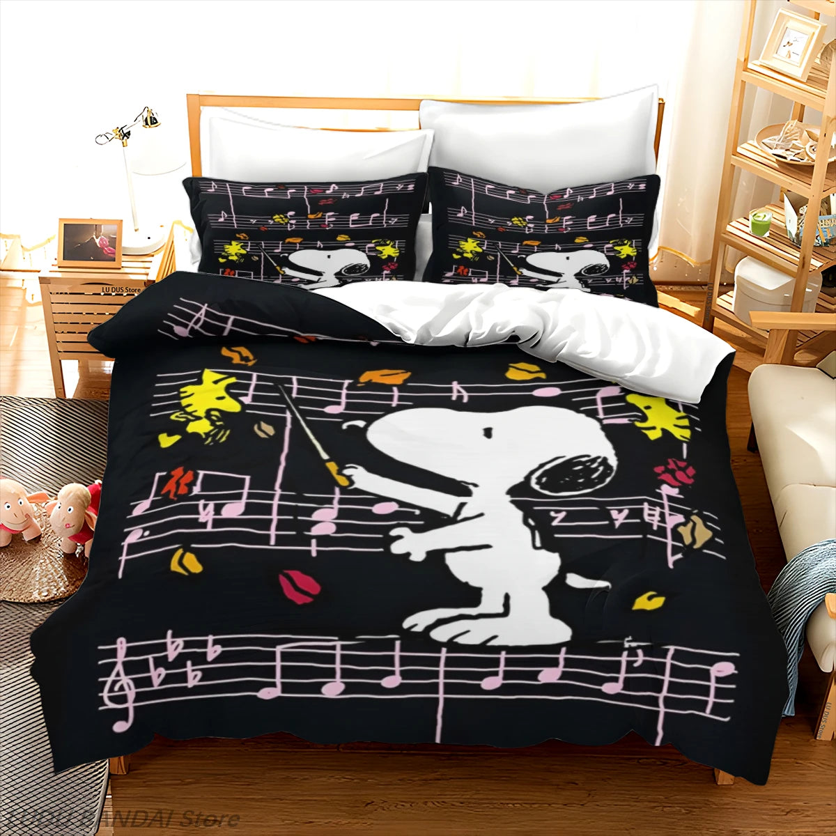 Snoopy Luxury Bedding Set Cute Printed Cartoon Quilt Cover Duvet Cover 3-Piece Set 1 Twin Covers