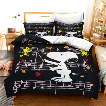 Snoopy Luxury Bedding Set Cute Printed Cartoon Quilt Cover Duvet Cover 3-Piece Set 1 Twin Covers
