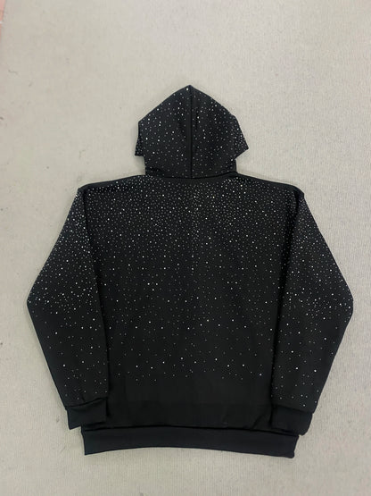 Gothic INS Trend Rhinestone Studded Hoodie 2026 Autumn Winter Solid Color Loose Outerwear Unisex Daily Commute Casual Top