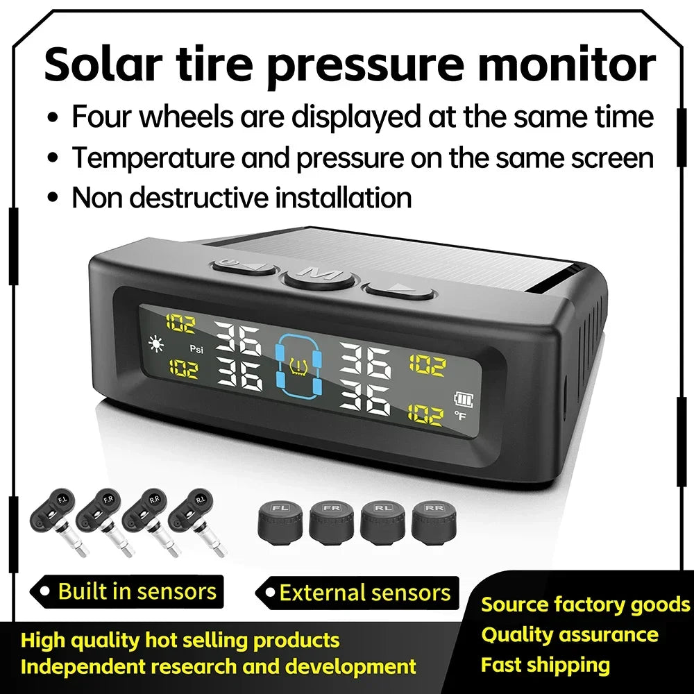 Tire Pressure Monitoring System Car Safety Alarm Wireless Solar/USB Powered 4/6 Sensors Color Digital Display For Caravan Truck