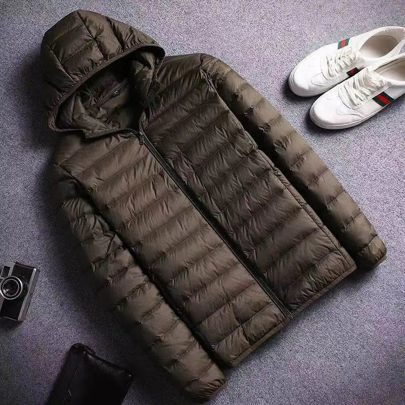 Lightweight Casual Hooded down Jacket Short Pure Color Men's Cotton Coat Warm Stylish Slim Fit Regular Length Spring Season