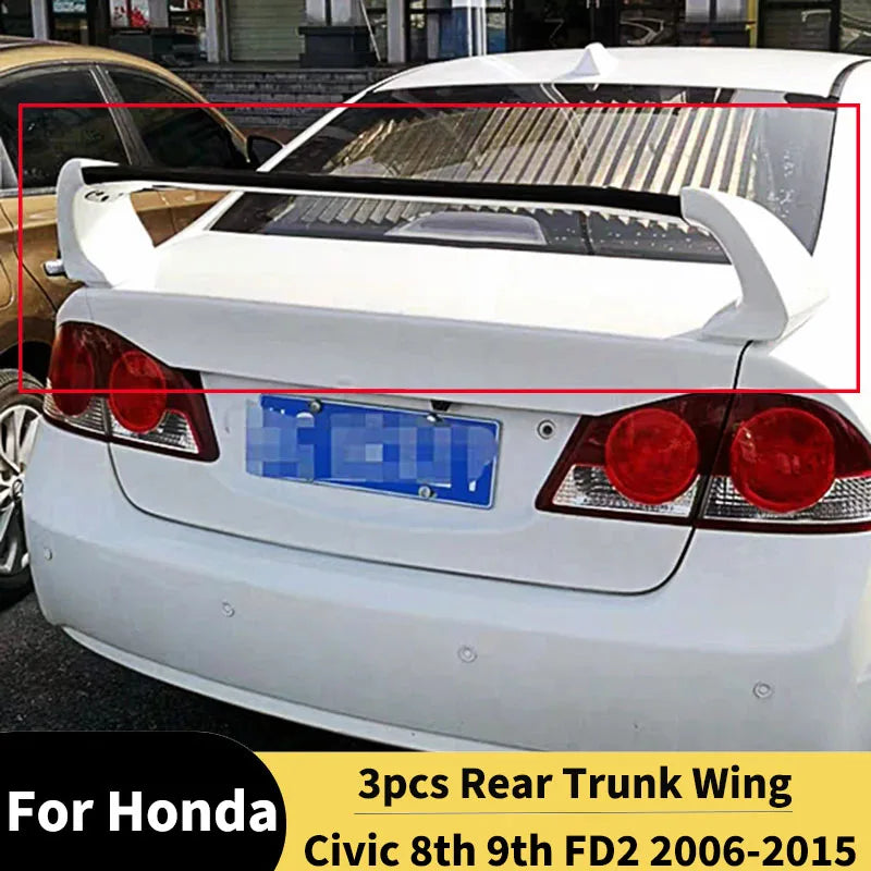 3 Pcs for Honda Civic 8th 9th FD2 2006-2015 Rear Trunk Spoiler Wing Lip Tuning Fixed Wind Wing Automobiles Diffuser Body kit
