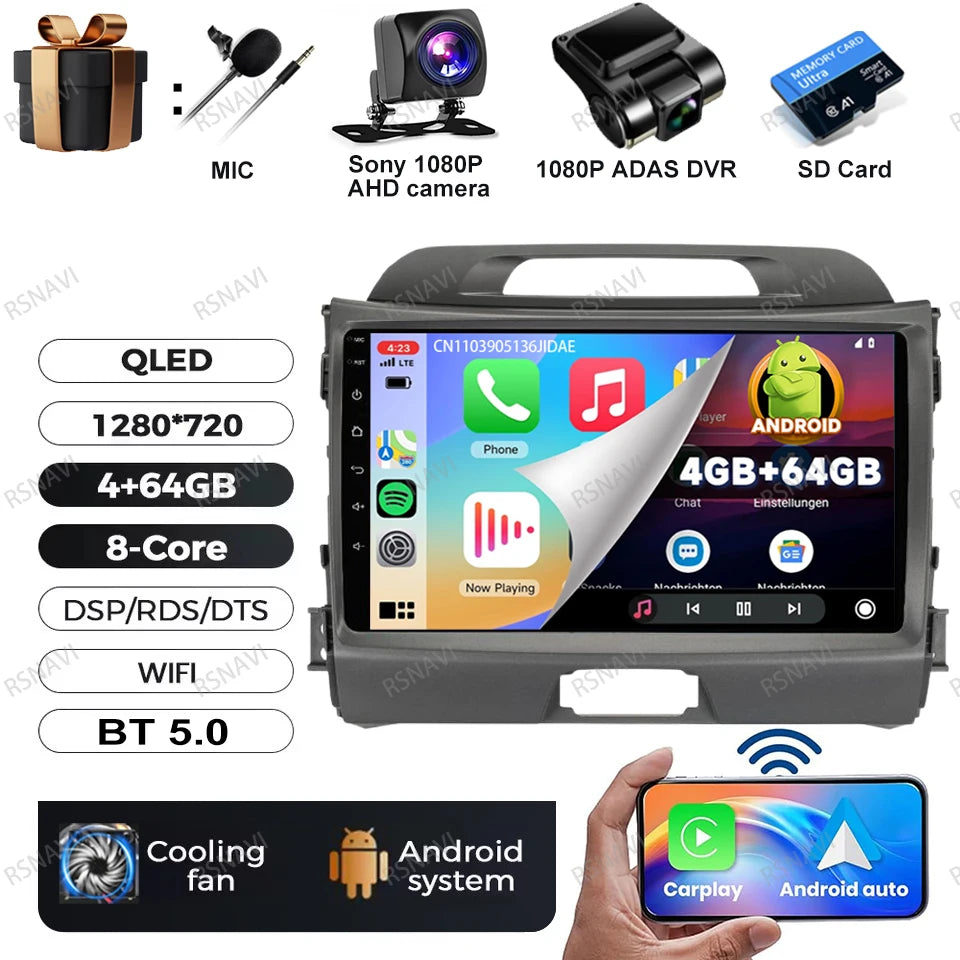 Car Radio Android 15 For KIA Sportage 2010 2011 2012 2013 2014 2015 2016 5G WIFI Qualcomm Navigation DSP Stereo Multimedia GPS