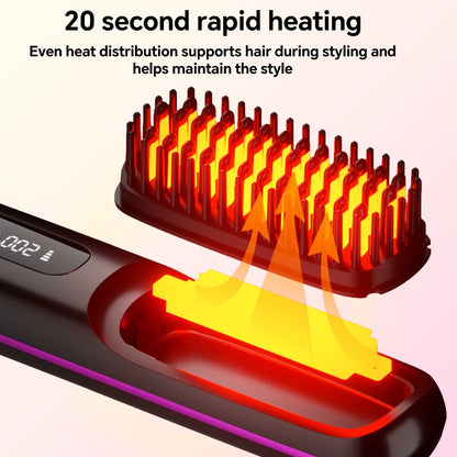 Hair Straightener Brush with 3 Temp Settings, Fast Heating & Auto-off, Portable Rechargeable Ionic Straightening Comb for Women