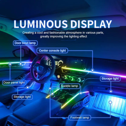 18 in 1 Dual Zone Symphony LED Car Ambient Lights RGB 64 Colors Interior Rainbow Acrylic Strip Neon Atmosphere Lighting Kit App