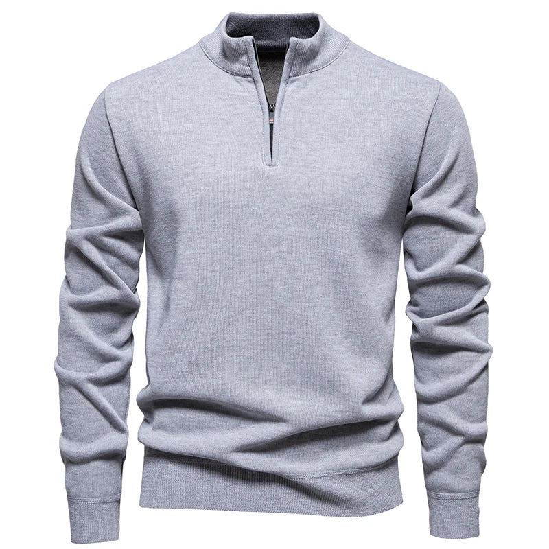 Men's Fall Winter Half-Zip Stand Collar Fleece Pullover Sweater, Casual Youth Trend Plain Knit Top, Comfortable Versatile Clothi