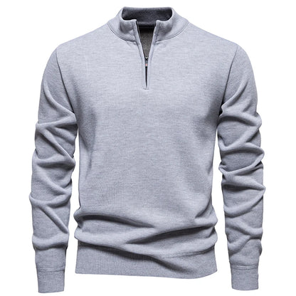 Men's Fall Winter Half-Zip Stand Collar Fleece Pullover Sweater, Casual Youth Trend Plain Knit Top, Comfortable Versatile Clothi
