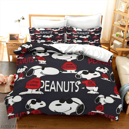 Snoopy Luxury Bedding Set Cute Printed Cartoon Quilt Cover Duvet Cover 3-Piece Set 1 Twin Covers