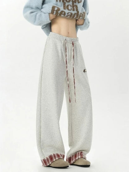 Trendy Plaid Cuffed Joggers for Men Women Thick Warm Fleece Lining Loose Straight Leg Casual Cotton Pants Comfy Daily Wear