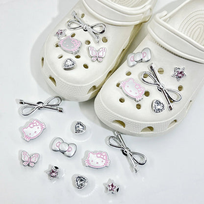 Hello Kitty Silvery Series Shoe Charms Set Girls Women Shoe Charms DIY Hole Shoes Detachable  Hole Shoes Slippers & Clogs