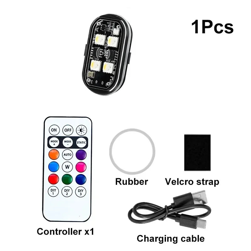 1/2/4/8pcs Wireless LED Strobe Lights Car Decor Atmosphere Light 8 Colors Rechargeable Led Lights Anti-Collision Warning Light