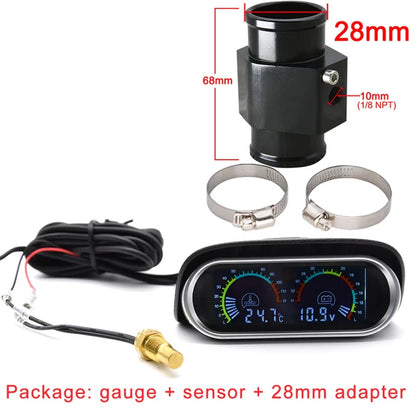12V 24V Digital Water Temperature Gauge + Volt Water Temperature Sensor Head Plug Joint Pipe Sensor Radiator Hose Adapter 1/8NPT