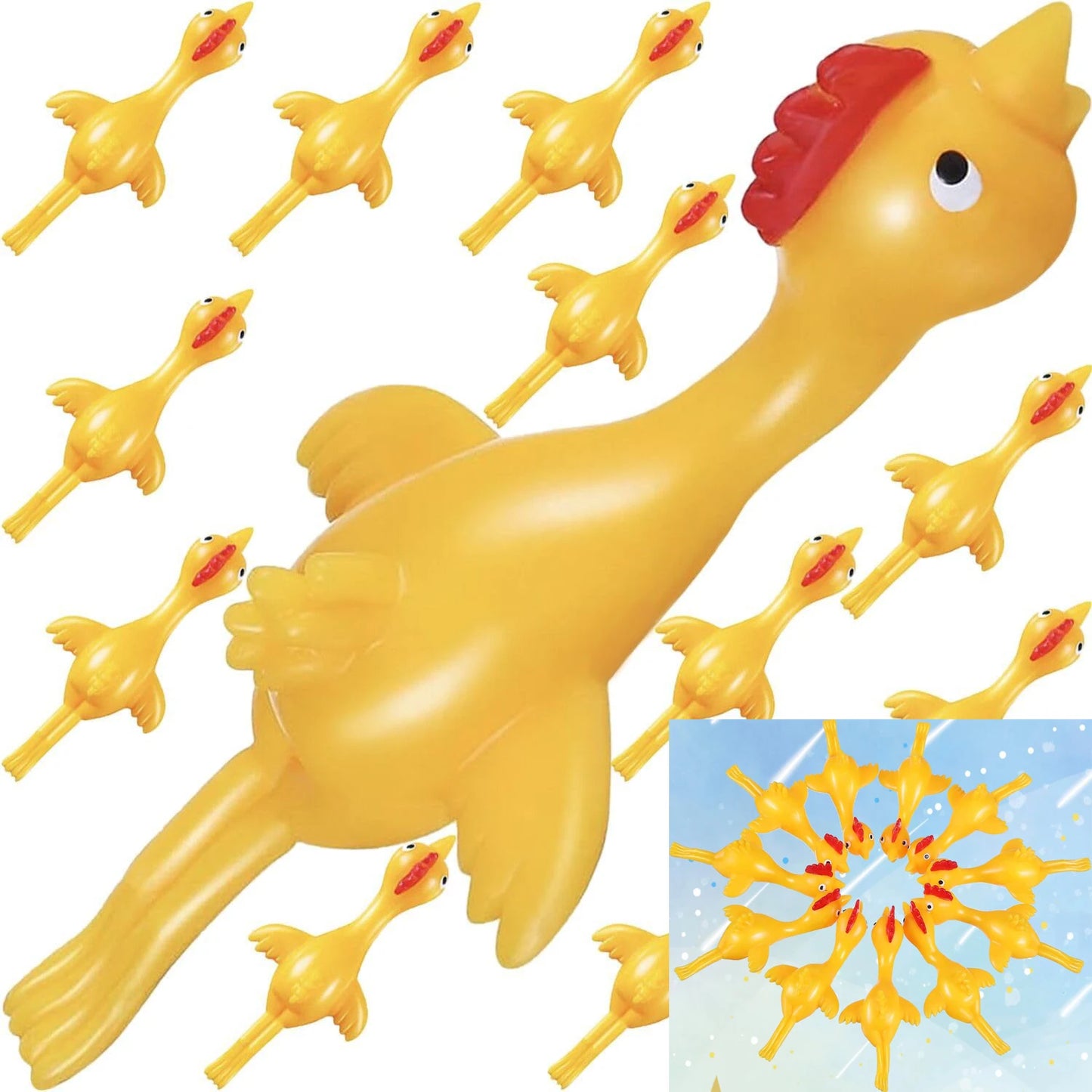 5-100pcs Slingshot Chicken Flinger Party Favors Mini Flying Rubber Chickens Bulk for Christmas Stocking Stuffers Prizes
