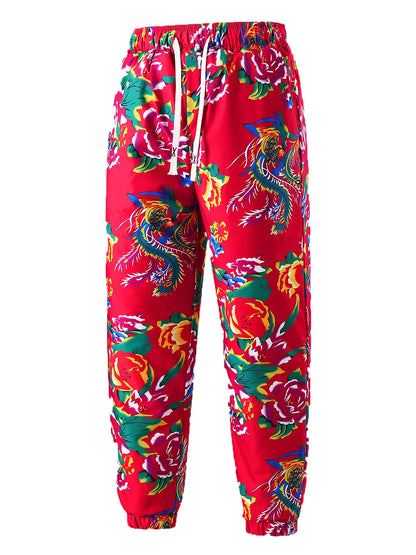 Thiened Cotton Pants for Men Winter Floral Print Warm Casual Straight Leg Long Trousers Trendy Youth Sle Floral Pattern