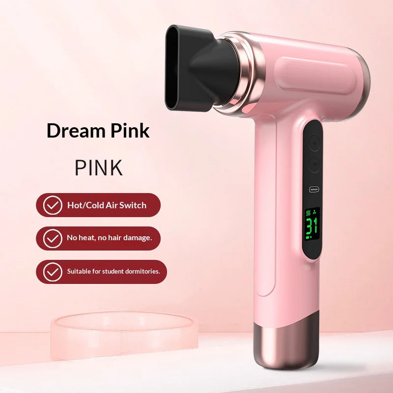 Portable USB Rechargeable Wireless Hair Dryer for Dormitories, High Wind Power for Students