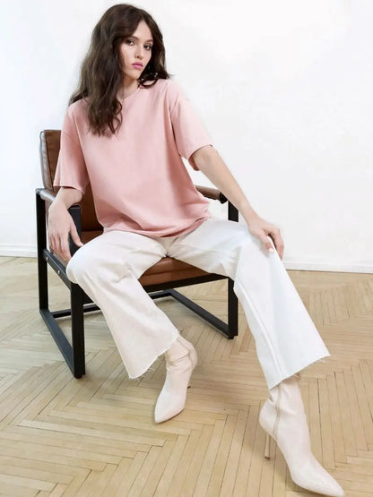 Bornladies 2025 Women's Summer 100% Cotton T-shirt Bottoming Basic Fashionable Solid Lady Short Sleeve Loose Tops Shirts