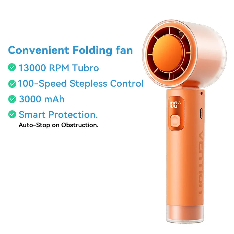 Vention Portable Fold Handheld Fan 13000 PRM 100-Speed Air Conditioner Intelligent power-off protection Outdoor Turbo Fan
