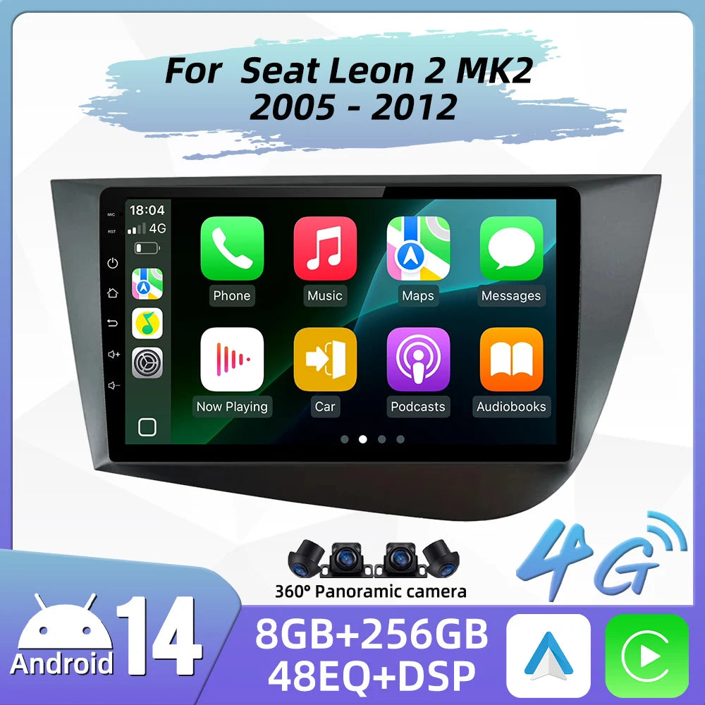 Carplay For Seat Leon 2 MK 2 2005 - 2012 Car Radio Car Multimedia Player Android Auto GPS Navigation Head Unit Stereo 2 Din 4G