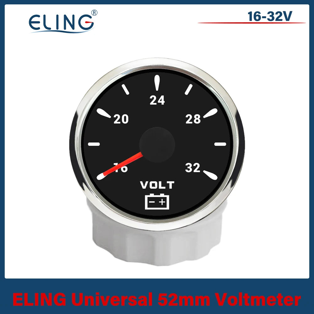ELING 52mm (2'') Voltmeter Volt Gauge 8-16V 16-32V with 7 Colors Backlight for Boat Automobile Motorcycle Yacht 12V 24V