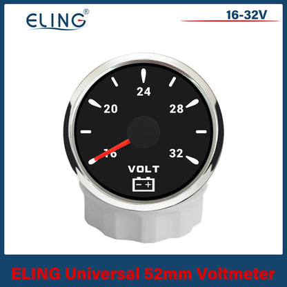 ELING 52mm (2'') Voltmeter Volt Gauge 8-16V 16-32V with 7 Colors Backlight for Boat Automobile Motorcycle Yacht 12V 24V