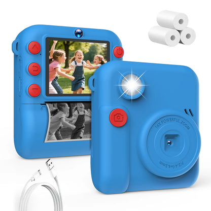 Instant Print Camera 2.8 Inch Large Screen HD Digital Video Camera for Kids Outdoor Zero Ink Portable Print Toy Camera Kid Gift