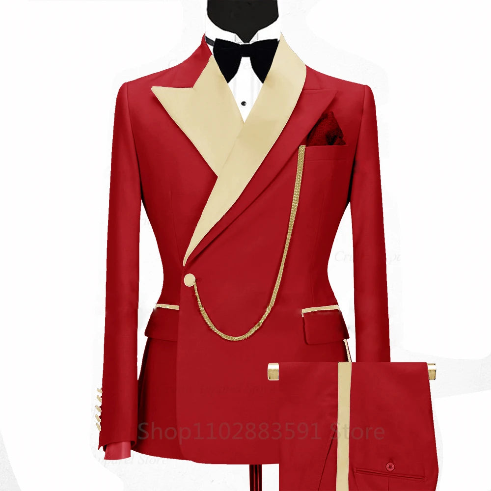 Luxury Fashion Men Suits Slim fit Business Shiny Lapel Blazer 2 Pieces Evening Dinner Wedding Tuxedos Custom Jacket Pants Set