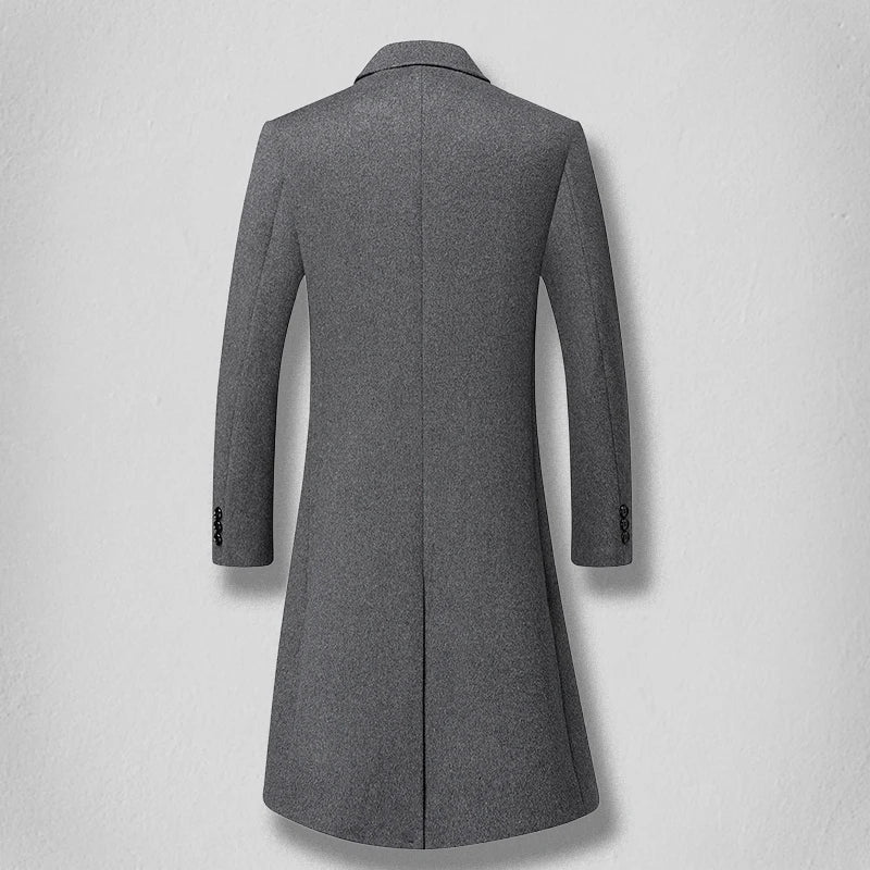 High-end men's fashionable and stylish new men's solid color versatile, trendy and casual long woolen coat