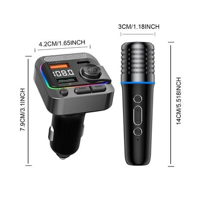 Bluetooth 5.3 Car FM Transmitter with Wireless Microphone MP3 Player Type-C Dual USB Charging Hands-Free Calling TF Card Support