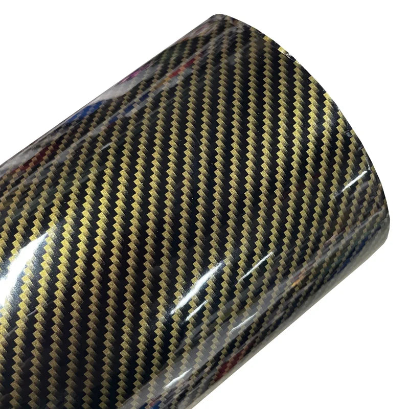 Premium Gloss 2D Black Gold Carbon Fiber Vinyl Wrap Film Roll Self Adhesive Sticker Decal Car Wrapping Foil