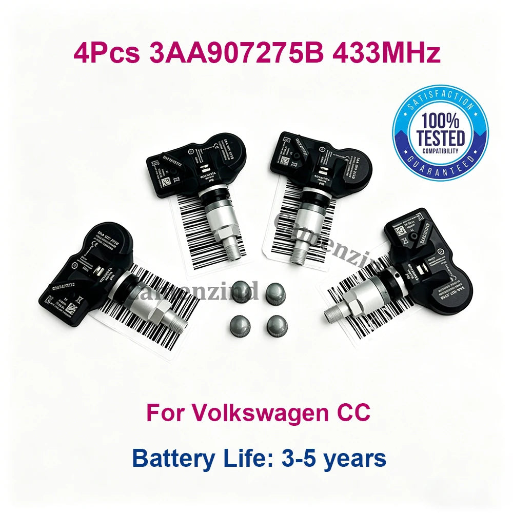 For Volkswagen CC Passat Passat CC Tiguan 4Pcs Tire Pressure Monitoring Sensor TPMS 433MHz 3AA907275B 3AA907275D 3AA907275