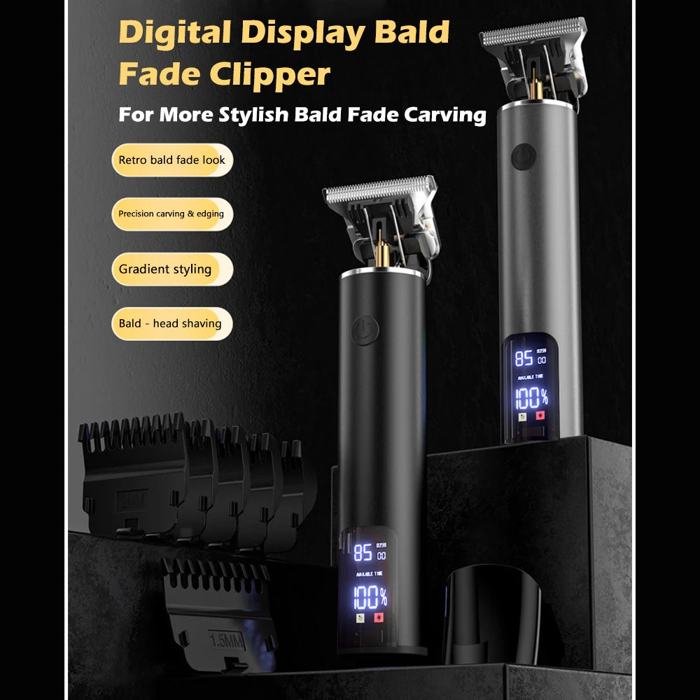 Professional Electric Hair Clipper - Fast Charging Bald Head Trimmer with Oil forCarving Home & Barber Use