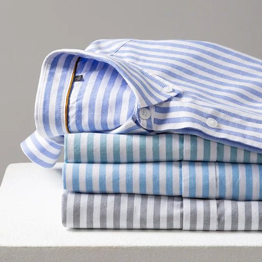 Fashion Korean Popular Clothes 100% Cotton Striped Long Sleeve Shirts for Man Casual Plain Shirt Trends Designer Tops