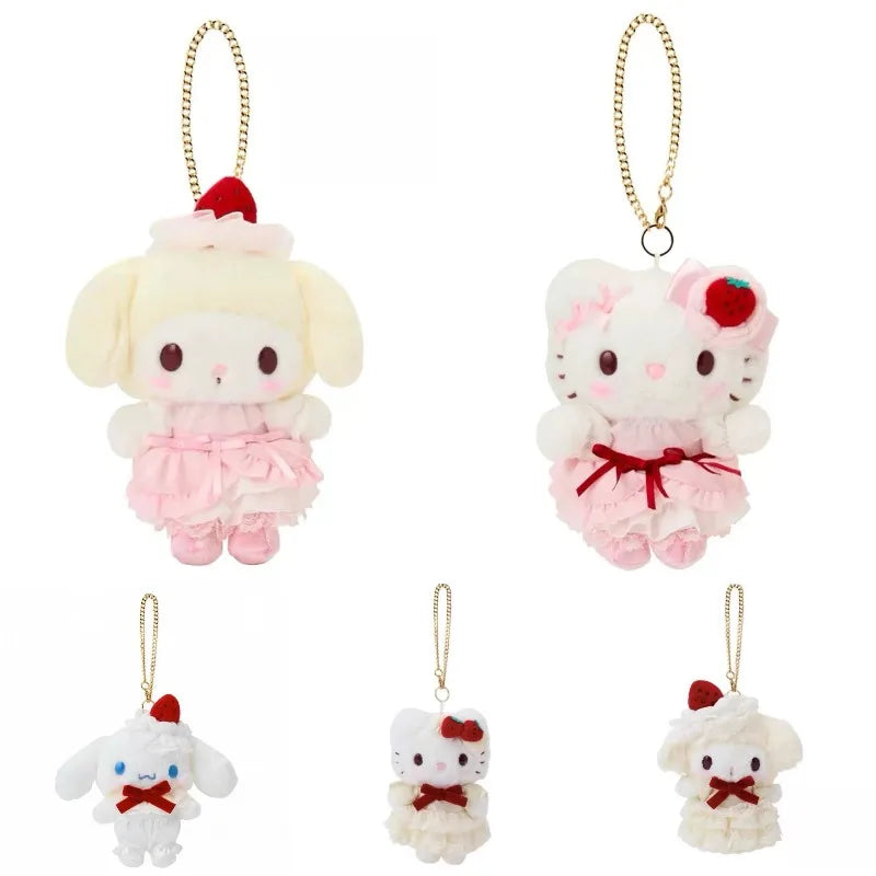 Sanrio Cartoon Melody Strawberry Cake Sweetheart Plush Doll Pendant White Strawberry Hello Kitty Stuffed Animals toys Hangings