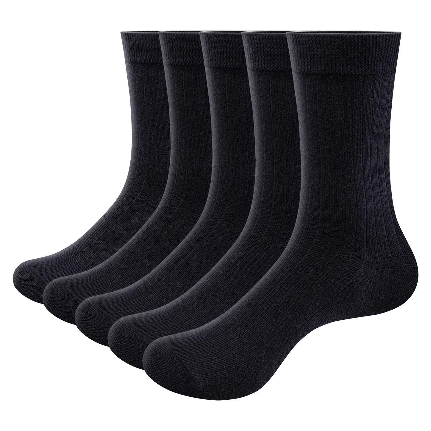 YUEDGE 5 Pairs Mens Business Socks Solid Color Casual Crew Socks Black White