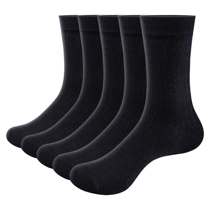 YUEDGE 5 Pairs Mens Business Socks Solid Color Casual Crew Socks Black White