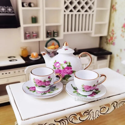Dollhouse Mini Ceramic Tea Set Teacup Food Play Scene Model for Doll House Miniature Furniture Decoration Accessories