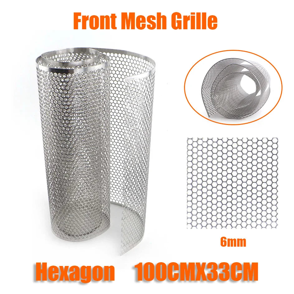 100cmx33cm Aluminum Grille Mesh Grill Cover Car Bumper Fender Hood Vent Net Grid Ventilation 6mm Hole Hexagon Silver DIY