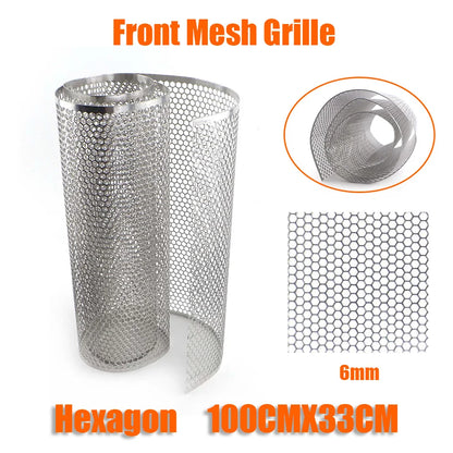 100cmx33cm Aluminum Grille Mesh Grill Cover Car Bumper Fender Hood Vent Net Grid Ventilation 6mm Hole Hexagon Silver DIY