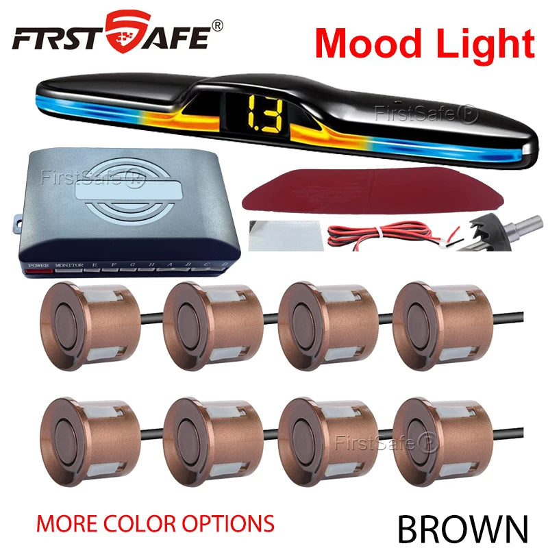 FirstSafe Factory Front and Rear Parking Sensor Kit Mood Light Display System Backup Monitor Detector Assistant 6 8 Radar Sensor