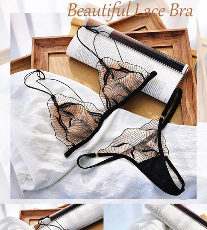 Elegant French Lace Front Closure Bra Set Ultra Thin Breathable Beauty Back Sensual Lingerie Wirefree UK Fit Summer S-XL MOYISU