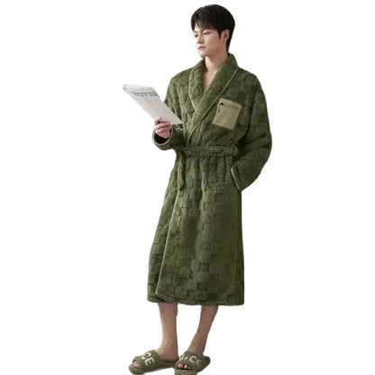Winter Flannel Couple Long Sleepwear Robes Thick Terry Robe Female Long Sleeve Kimono Warm Bathrobe Home Wear Peignoir Men Robe