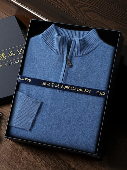 CHICUU Men's 100% Cashmere Sweater Zipper Pullover Mock Neck Long Sleeve Basic Cashmere Knitwear Autumn Winter Clothing Tops