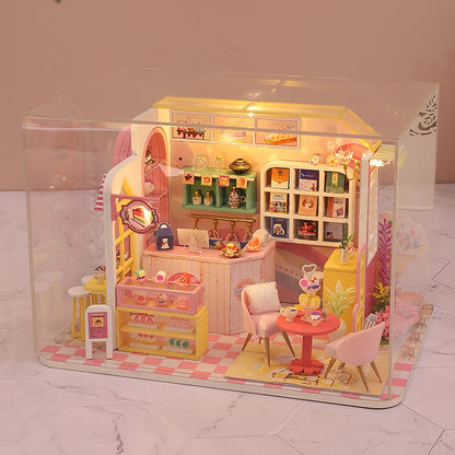 Wooden Dollhouse Kit Handmade Building Model Flower Garden 3D Puzzle Assembly Toy Miniature Doll House With Furniture Lighting