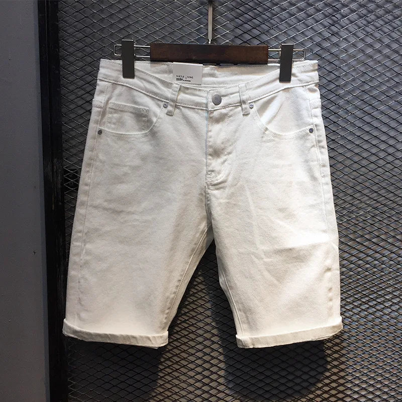 2024 New Summer Fashion Denim Shorts Men's Slim Straight American Street Trend Casual All-Match Cropped Pants