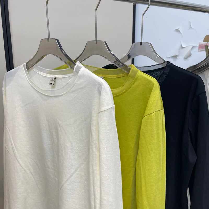 Spring New plus Size round Neck Mesh Splice Loose Long Sleeve Base Shirt Women Fat MM Slimming Belly Cover Simple T-shirt