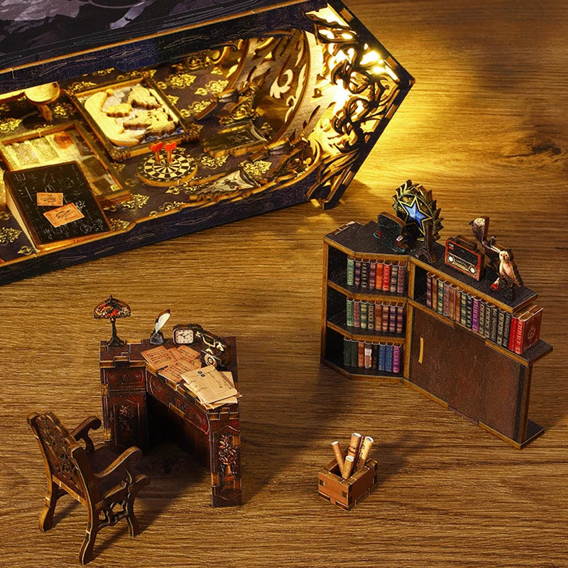 DIY Book Nook Kits 3D Puzzles Wooden Bookshelf Miniature Building Kits Home Decor Creative Dollhouses For Adults Xmas Gifts