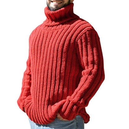 Turtleneck sweater men's solid color slim knitted top autumn and winter new sweater fashion European and American men's clothing